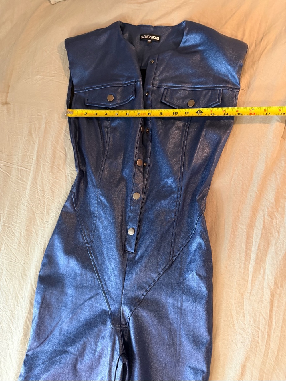 Fashion Nova Metallic Navy Blue Sleeveless Jumpsuit - Picture 7 of 8